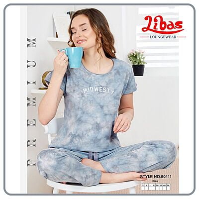 Heather Dye Printed Top & Bottom Hosiery Cotton Women Night Suit From Libas Loungewear - FPS110