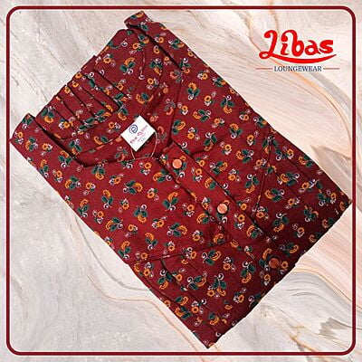 Guardsman Red Spun Cotton Nighty With Tiny Floral Design All Over From Libas Loungewear - PS493