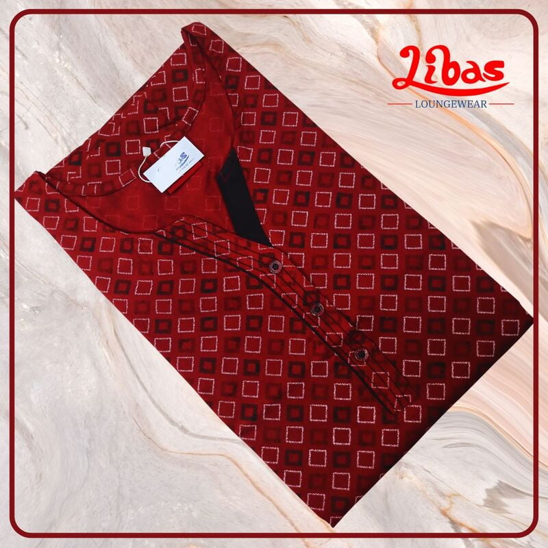 Dark Red Micro P.V Nighty With Geometric Print All Over From Libas Loungewear - PS527