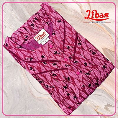 Cabaret Pink Spun Cotton Pleated Nighty With Front Button Closure From Libas Loungewear- PLT258