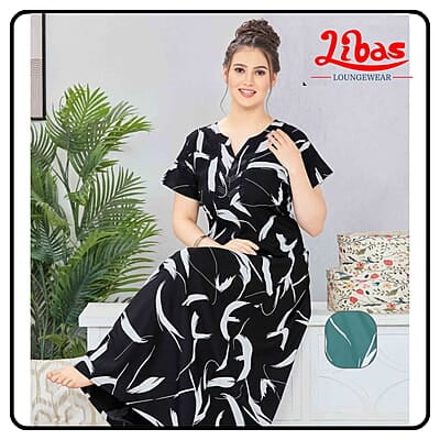 Thamar Black Alphine Spun Cotton Nighty  All Over From Libas Loungewear - AL1000