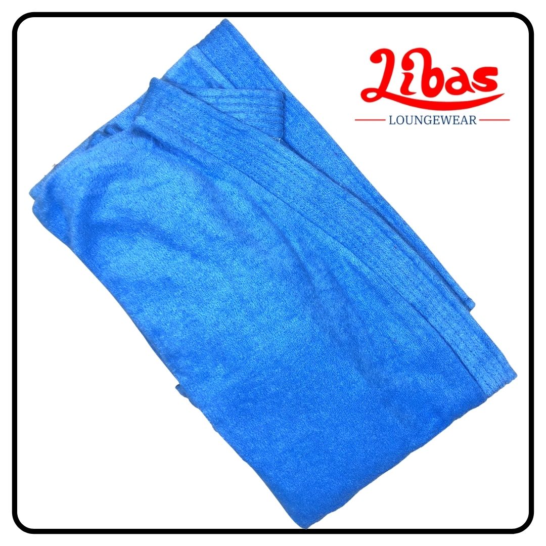 Blue towel material unisex adults bathrobe from libas loungewear-AB008 Blue towel material unisex adults bathrobe from libas loungewear-AB008