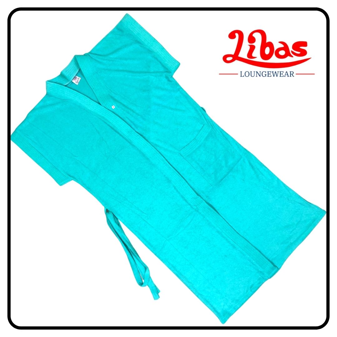 Dark Turquoise towel material unisex adults bathrobe from libas loungewear-AB009 Dark Turquoise towel material unisex adults bathrobe from libas loungewear-AB009