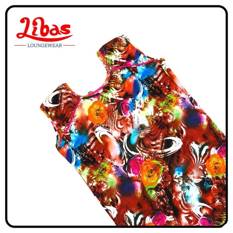 Brown hosiery sleeveless nighty with geometric print from libas loungewear-AL219