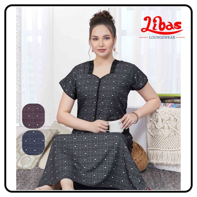 Noble Black Premium Soft Cotton Nighty with Floral Design From Libas Loungewear-AL1011 Noble Black Premium Soft Cotton Nighty with Floral Design From Libas Loungewear-AL1011