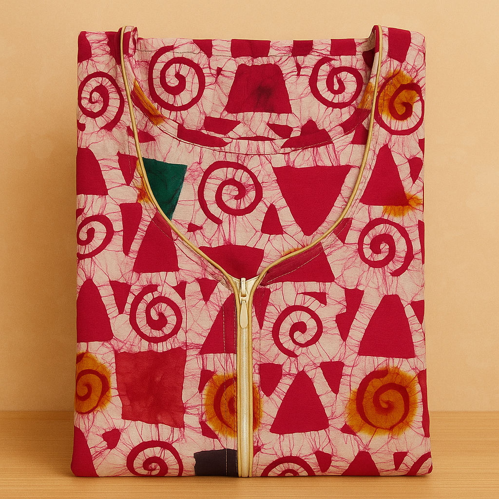Sea Red Batik Cotton Nighty With All Over From Libas Loungewear - AL1087 Sea Red Batik Cotton Nighty With All Over From Libas Loungewear - AL1087