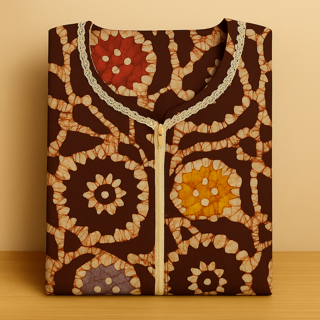 Rust Brown Batik Cotton Nighty With All Over From Libas Loungewear - AL1083