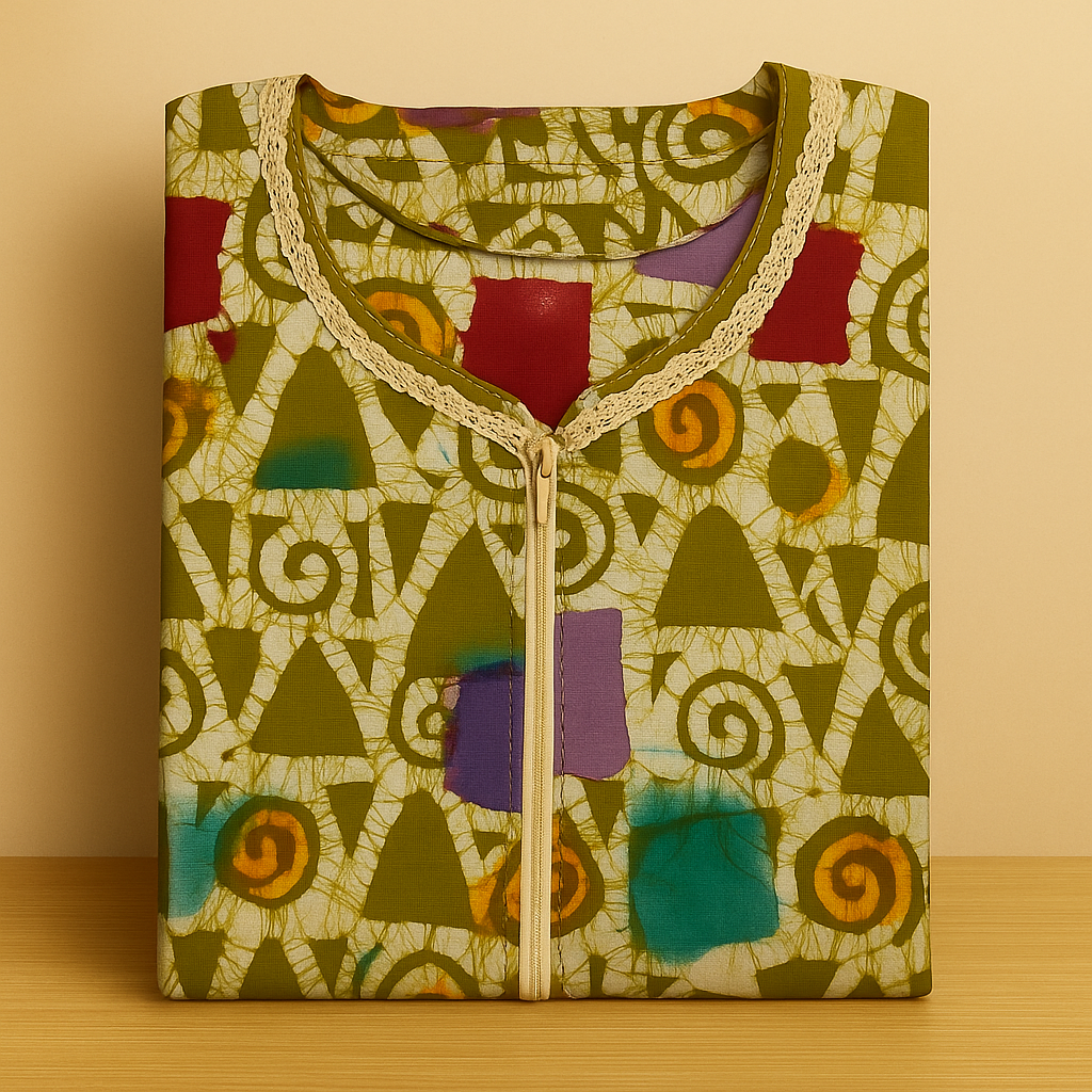 Greeny Batik Cotton Nighty With All Over From Libas Loungewear - AL1089 Greeny Batik Cotton Nighty With All Over From Libas Loungewear - AL1089
