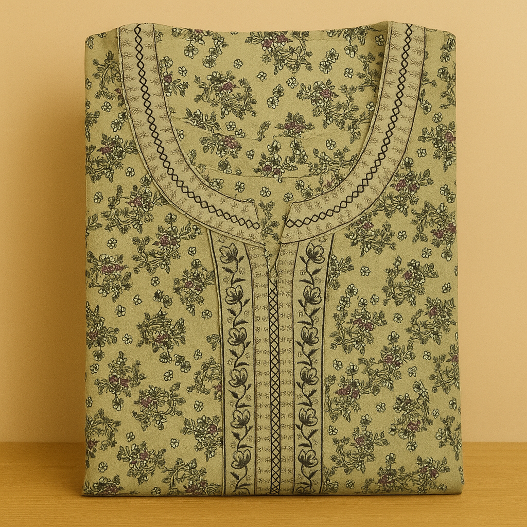 Grass Green Soft Cotton Nighty With All Over From Libas Loungewear - AL1107 Grass Green Soft Cotton Nighty With All Over From Libas Loungewear - AL1107