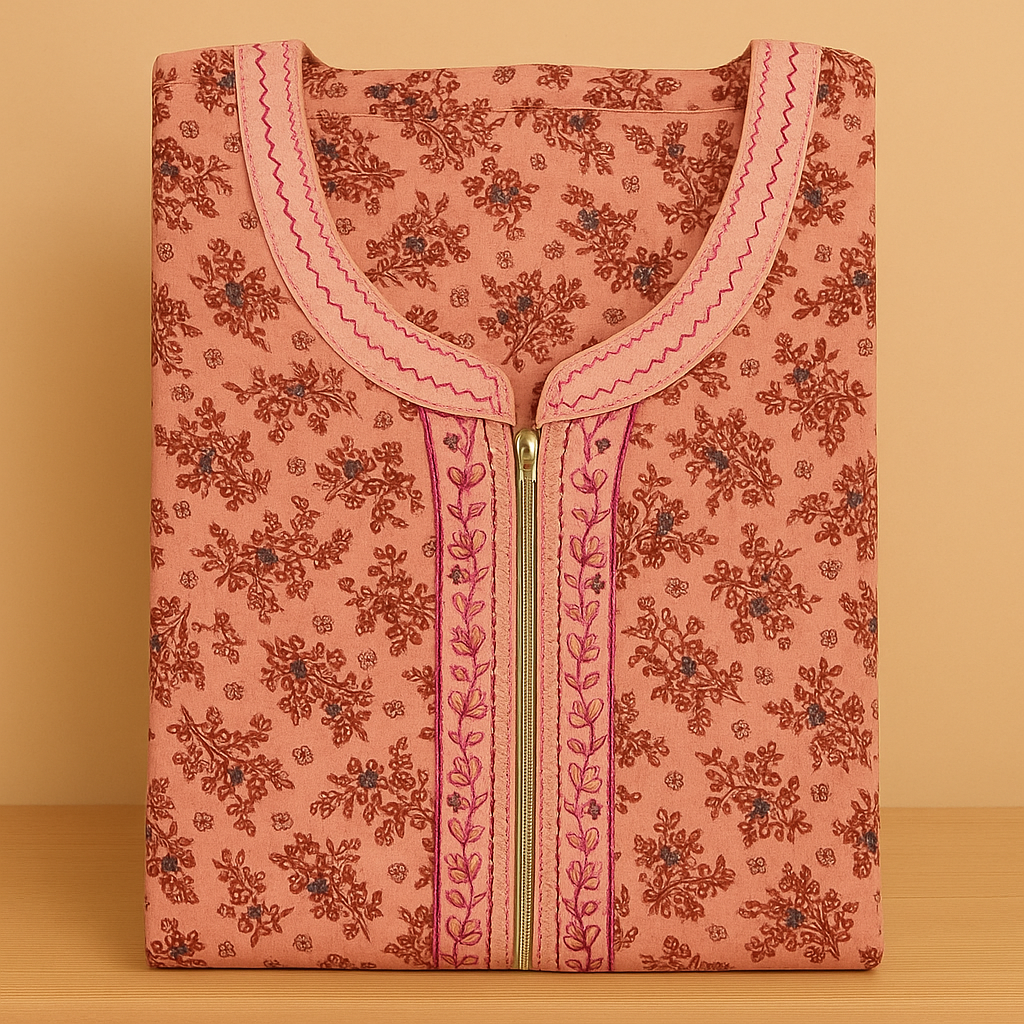 Softy Pink Soft Cotton Nighty With All Over From Libas Loungewear - AL1104 Softy Pink Soft Cotton Nighty With All Over From Libas Loungewear - AL1104