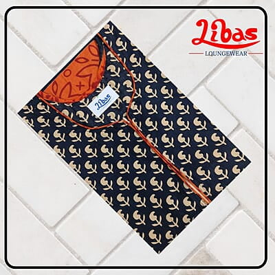 Black Cotton Nighty With Geometric Print All Over From Libas Loungewear - AL1022