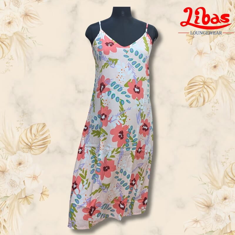 Whitish Pink Soft Cotton Short Nighty With Floral Print All Over From Libas Loungewear - SHN072 Whitish Pink Soft Cotton Short Nighty With Floral Print All Over From Libas Loungewear - SHN072