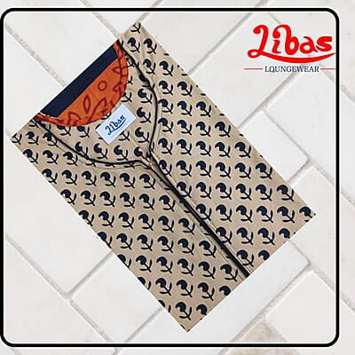 British Khaki Cotton Nighty With Geometric Print All Over From Libas Loungewear - AL1025