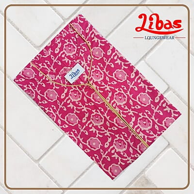Royal Pink Cotton Nighty With Floral Print All Over From Libas Loungewear - AL1017
