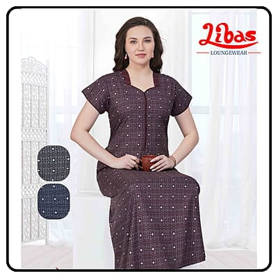 Red Onion Soft Cotton Nighty With Doted Print All Over From Libas Loungewear - AL1001