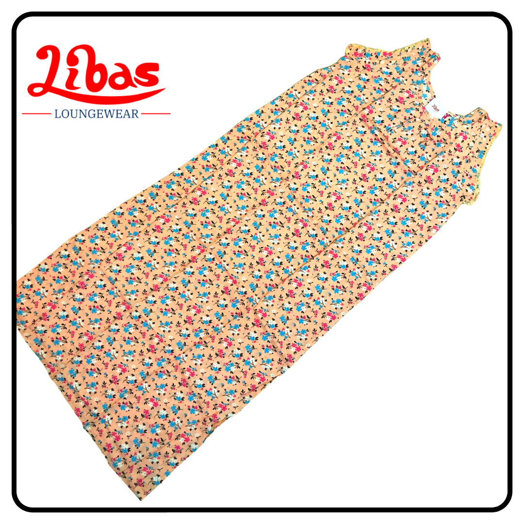 Floral printed rayon sleevless nighty with Light orange tone from libas loungewear-SL060