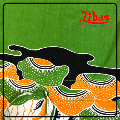 Green rayon kaftan nighty with large geometric prints from libas loungewear-KF050