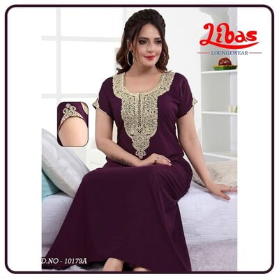 Blackberry Bizi Lizi Plain Embroidery Nighty From Libas Loungewear - EN082