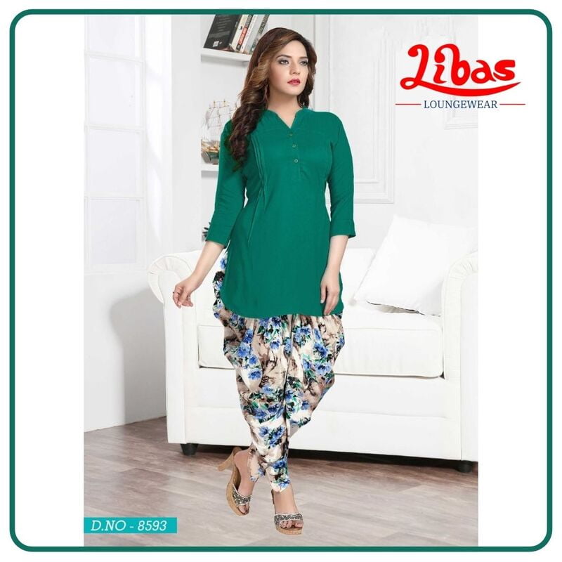 Tropical Rain Forest Premium Rayon Classic Patiala Lounge Sets From Libas Loungewear - PT016