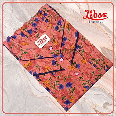 Roman Pink Spun Cotton Pleated Nighty With Floral Print All Over From Libas Loungewear - PLT250