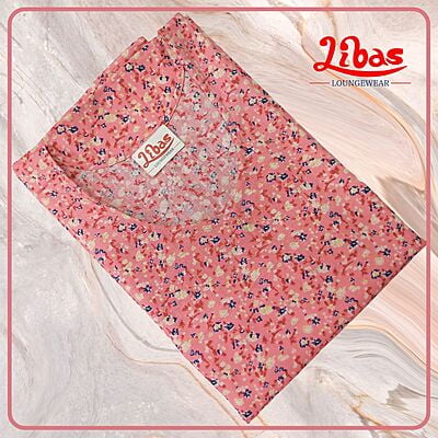 Carissma Pink Cotton Kaftan Nighty With Tiny Floral Design All Over From Libas Loungewear - KF372