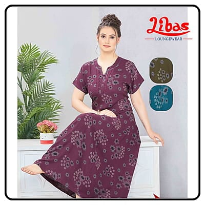 Chilled Wine Cotton Nighty With Floral Print All Over From Libas Loungewear - AL1004