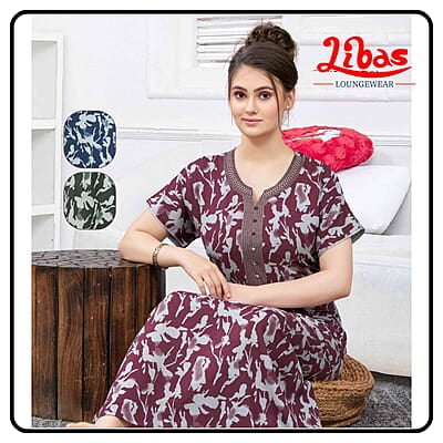 Classic Berry Premium Soft Cotton Nighty with Floral Design From Libas Loungewear-AL1009