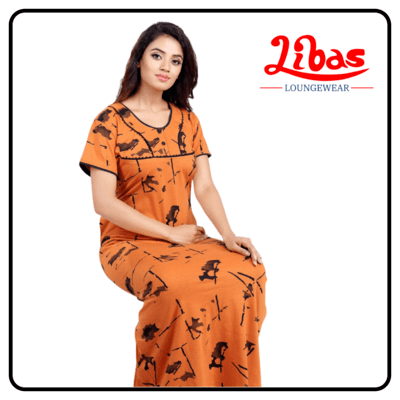 Orange Hosiery cotton feeding nighty with side zips from libas loungewear-FNT036