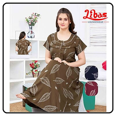 Deep Bronze Spun Cotton Nighty With Front Button Opening From Libas Loungewear - PLT272