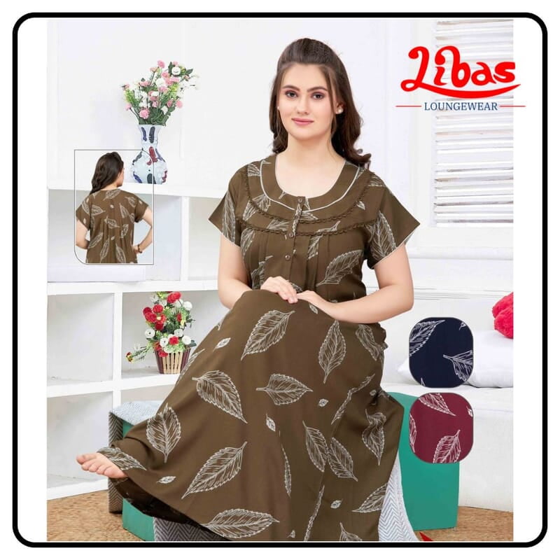 Deep Bronze Spun Cotton Nighty With Front Button Opening From Libas Loungewear - PS548 Deep Bronze Spun Cotton Nighty With Front Button Opening From Libas Loungewear - PS548