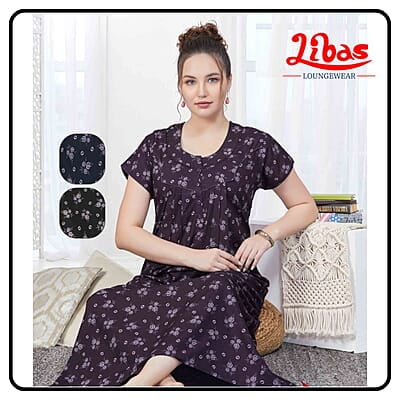 Purple Spun Cotton Nighty With Front Button Opening From Libas Loungewear - PLT273