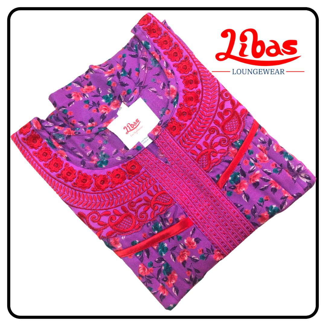 Magenta alphine pleated nighty in floral prints & embroidery work from libas loungewear-PLT021