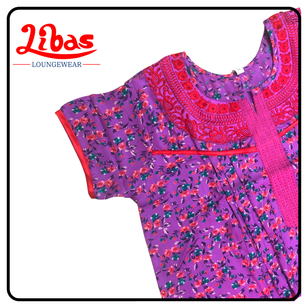 Magenta alphine pleated nighty in floral prints & embroidery work from libas loungewear-PLT021 Magenta alphine pleated nighty in floral prints & embroidery work from libas loungewear-PLT021
