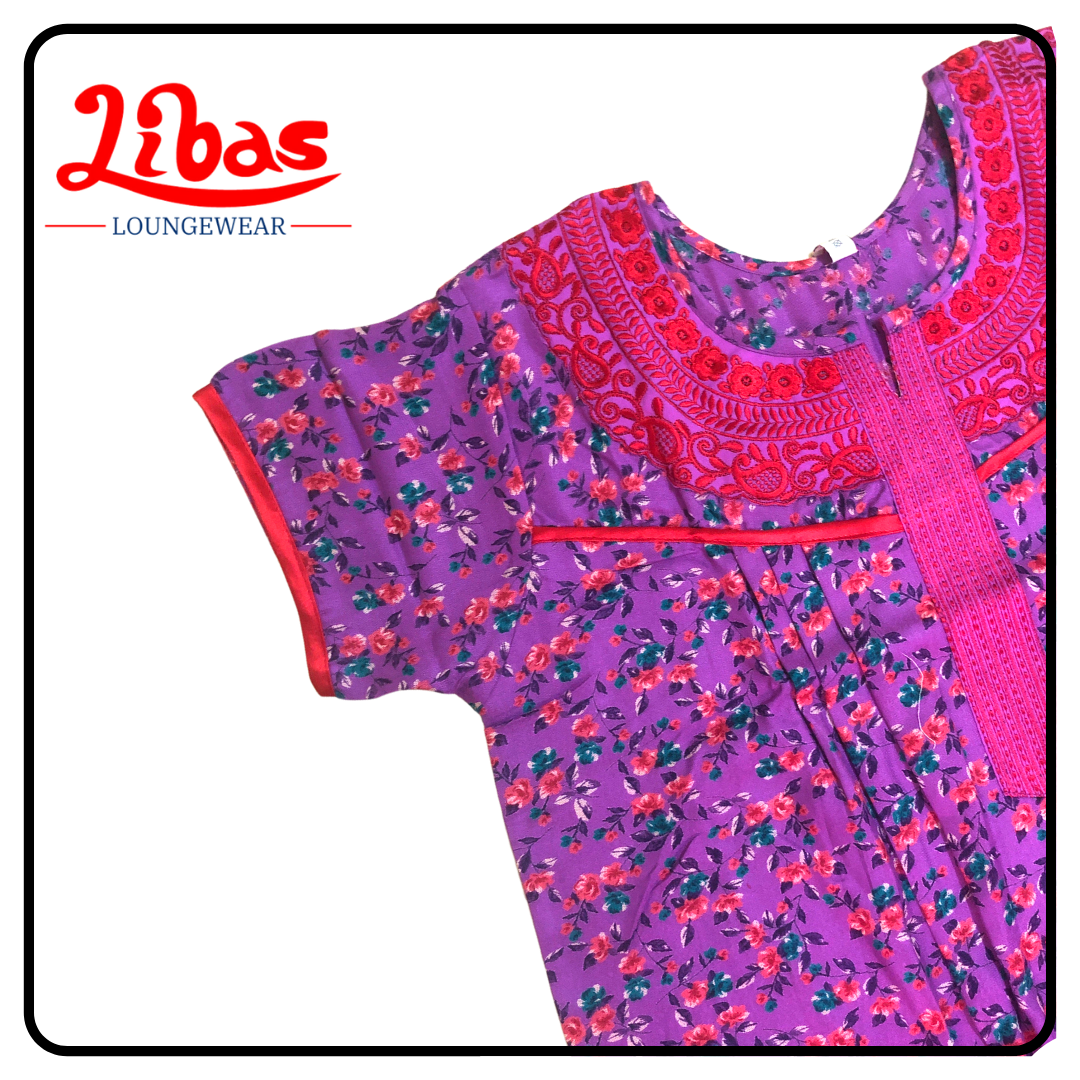 Magenta alphine pleated nighty in floral prints & embroidery work from libas loungewear-PLT021