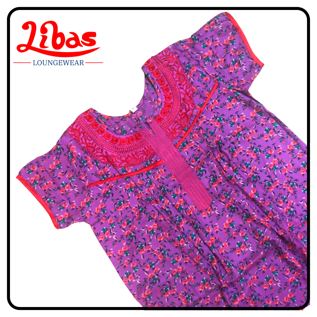 Magenta alphine pleated nighty in floral prints & embroidery work from libas loungewear-PLT021