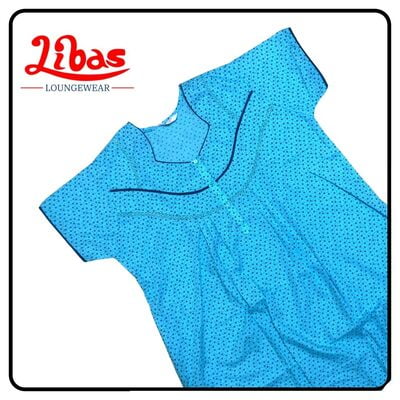 Deep sky blue bizilizi pleated nighty with tiny floral prints & button closure from libas-PLT082