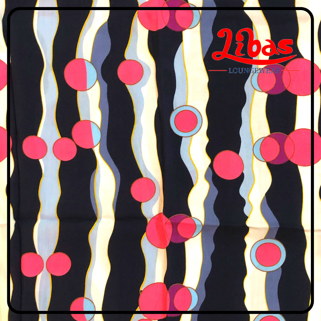 Pink white & black striped geometric printed rayon sleevless nighty from libas loungewear-SL041