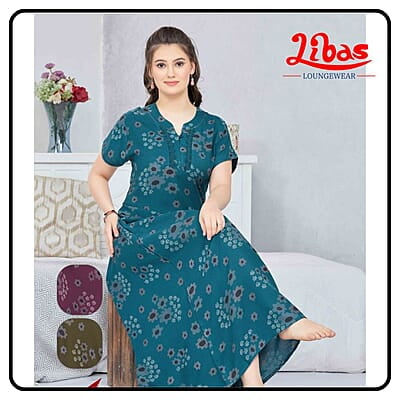 Discovery Bay Premium Spun Cotton Nighty With Floral Print From Libas Loungewear - AL1007