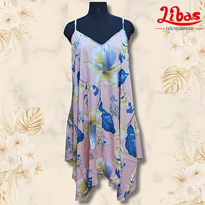 Baby Pink Soft Cotton Short Nighty With Floral Print All Over From Libas Loungewear - SHN075