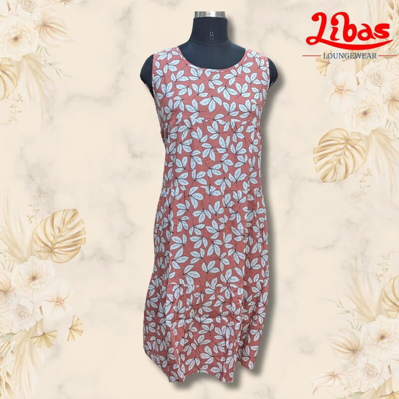 Sky Red Soft Cotton Short Nighty With Floral Print All Over From Libas Loungewear - SHN074 Sky Red Soft Cotton Short Nighty With Floral Print All Over From Libas Loungewear - SHN074