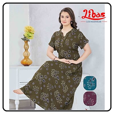 Alimonite brown Premium Spun Cotton Nighty with Floral Design From Libas Loungewear-AL1008