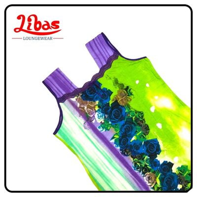 Violet & green hosiery sleeveless nighty with floral print from libas loungewear-AL218