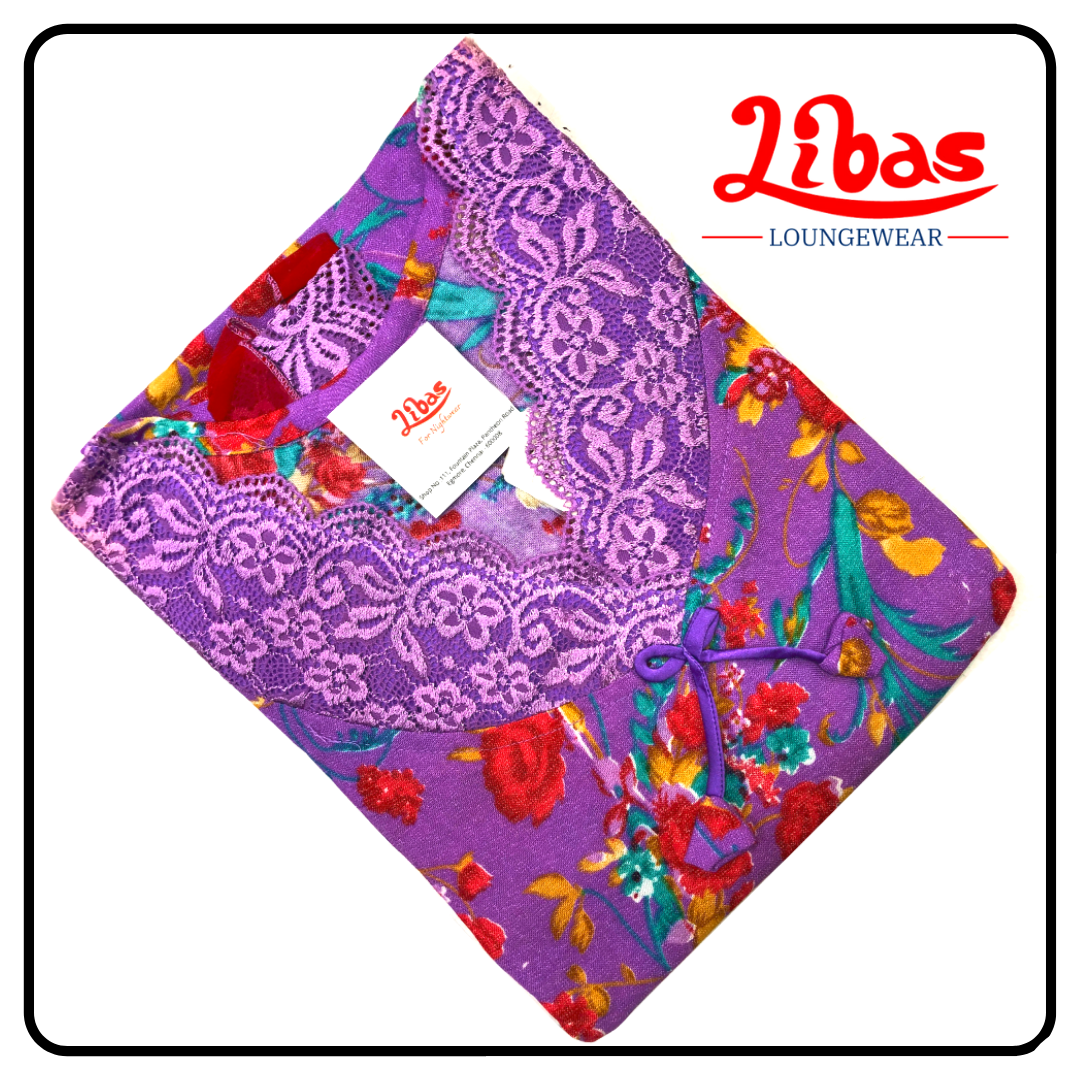Violet based floral printed alphine sleevless nighty from libas loungewear-SL036