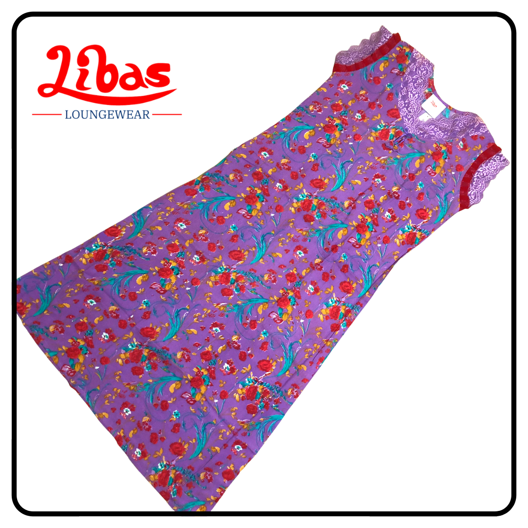 Violet based floral printed alphine sleevless nighty from libas loungewear-SL036