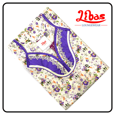 White based violet floral printed cotton sleevless nighty from libas loungewear-SL025