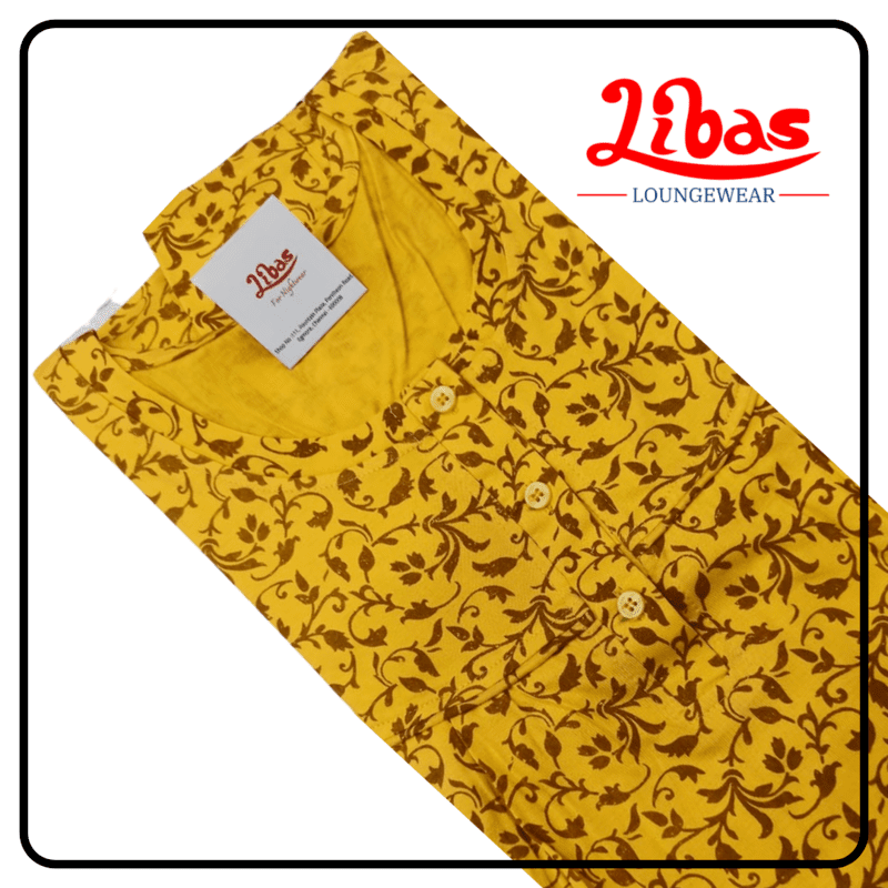 Yellow  Floral printed  hosiery cotton feeding nighty with side zips from libas loungewear -  FNT009