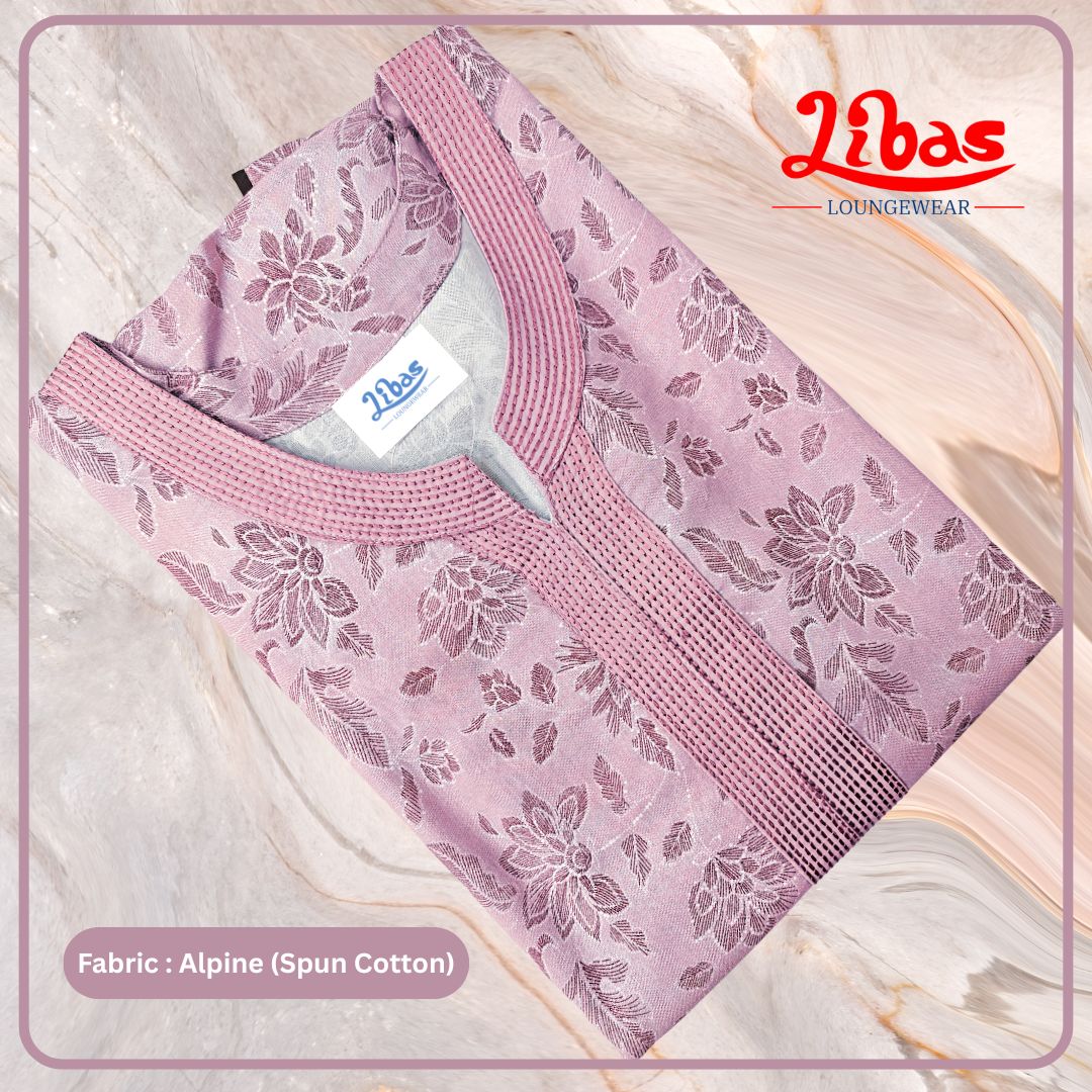 Onion Pink Spun Cotton Nighty With Floral Print All Over From Libas Loungewear - AL1081