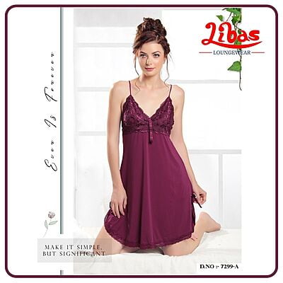 Plain Pompadour Colored Malai Fancy One Piece Baby Doll Night Dress From Libas Loungewear - FCN110