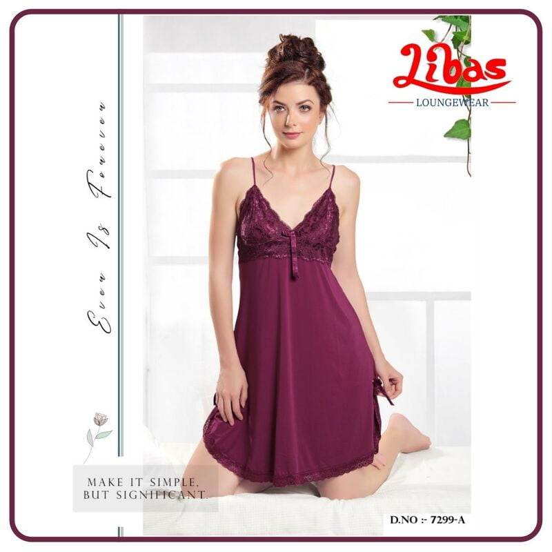 Plain Pompadour Colored Malai Fancy One Piece Baby Doll Night Dress From Libas Loungewear - FCN110 Plain Pompadour Colored Malai Fancy One Piece Baby Doll Night Dress From Libas Loungewear - FCN110