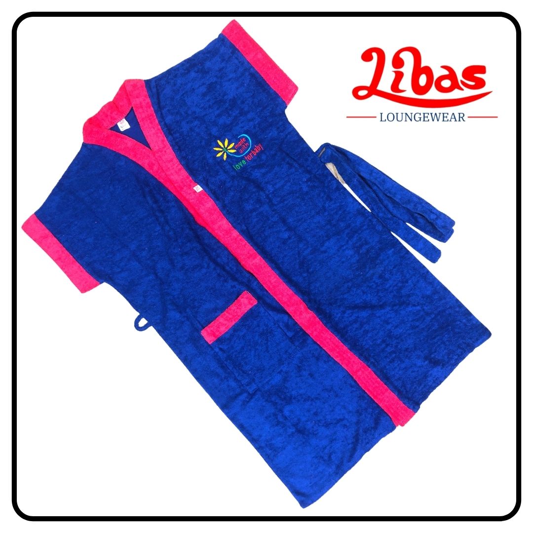 Ink blue towel material kids bathrobe from libas loungewear-KB007